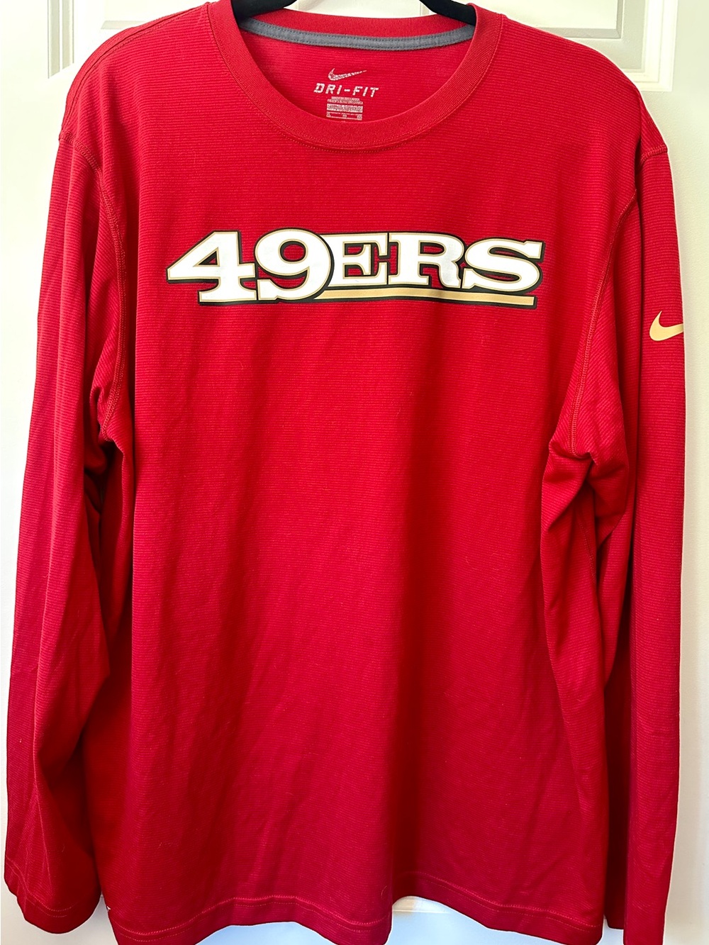 Nike San Francisco 49ers Dri FIT Long Sleeve Shirt Mens XL Red NFL Football Tee